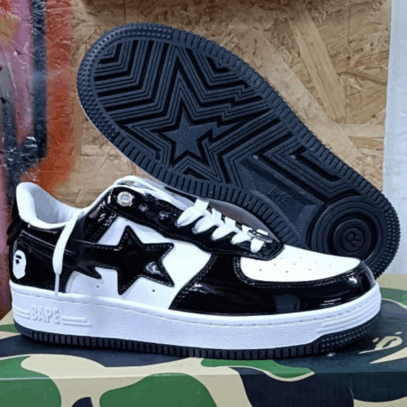 Bathing Ape BAPE STA White X Black Patent Leather